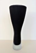 Studio Art Glass Vase Matt Textured Black to Clear 32cm High