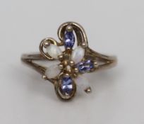 7 Stone Flower Form Opal Silver Ring