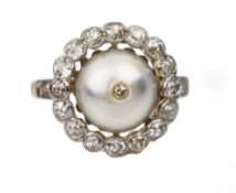 Art Deco Pearl & Diamond Cluster Ring