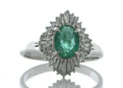 Platinum Emerald Cluster Claw Set Diamond And Emerald Ring (E 1.16) 0.61 Carats