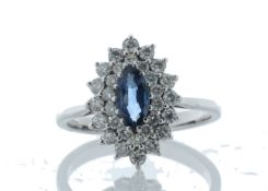 9ct White Gold Marquise Cluster Claw Set Diamond And Blue Topaz Ring 2.02 Carats