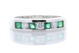 9ct White Gold Channel Set Semi Eternity Diamond And Emerald Ring (E0.20) 0.25 Carats