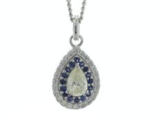 18ct White Gold Pear Shape Diamond And Sapphire Pendant (D0.50)(S0.39)0.72