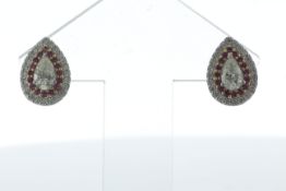 18ct White Gold Pear Cut Diamond And Pink Sapphire Earring (PS0.38)(D1.15)1.63