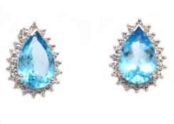 9ct White Gold Diamond And Blue Topaz Earring (BT6.46) 0.03 Carats