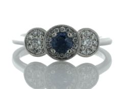 Platinum Three Stone Rub Over Set Diamond And Sapphire Ring (S0.33) 0.24 Carats