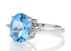 9ct White Gold Diamond And Blue Topaz Ring 0.01 Carats