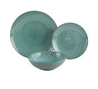 (30/11C) Lot RRP £102. 3x Items. 1x Stoneware Green Reactive Glaze 12 Piece Dinner Set...