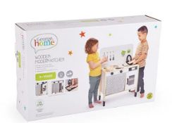 (106/7A) 2x Wooden Toy Items. 1x Wooden Modern Kitchen. 1x Wooden Cooking Set.