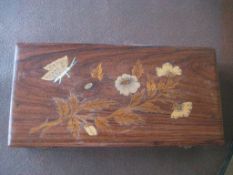 Vintage Mahogany Marquetry Inlaid Wooden Jewellery Box
