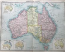 Antique Map Australia Population and Rainfall Outback Sydney Melbourne.