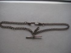 Antique Gilt Metal Double Albert Chain with T-Bar and Two End Clips