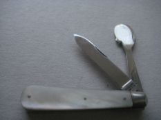 Rare Victorian Mother Of Pearl Hafted Twin Bladed Folding Fruit Knife