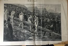 Oxford v Cambridge Boat Race The Launching Rare Antique 1883 Print.