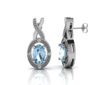 9ct White Gold Diamond and Blue Topaz Earrings