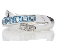 9ct White Gold Blue Topaz and Diamond Ring