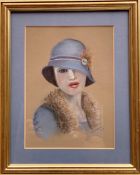 Watercolour Portrait The Lady in The Hat Signed By Artist Bel Parsons