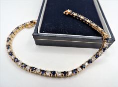 Gold on Sterling Silver 7.5 ct 50 Stone Sapphire Tennis Bracelet