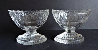 Pair of Late Georgian Navette Cut Glass Salts c. 1820