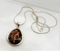 Sterling Silver Amber Pendant Necklace 24 inch Chain