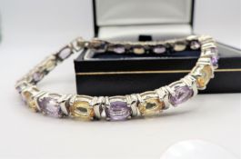 Sterling Silver 16 carat Amethyst & Citrine Bracelet