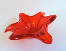 Vintage Murano Orange Red Freeform Sculptural Bowl