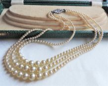 Vintage Triple Strand Graduated Pearl Necklace in Original Box