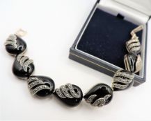 Sterling Silver Whitby Jet Marcasite Bracelet