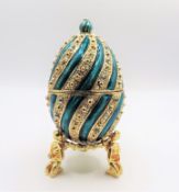 Faberge Style Jewelled Enamel Egg Trinket Box & Stand