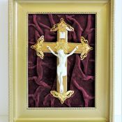 Antique French Parian Ware Corpus Christi on Gilt Cross.