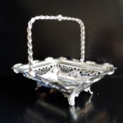Antique Art Nouveau Silver Plate Swing Handle Bread/Cake/Bon Bon Basket c. 1890's