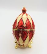 Faberge Style Jewelled Enamel Egg Trinket Box & Stand
