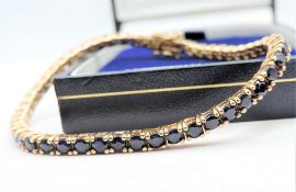 Gold on Sterling Silver Sapphire Tennis Bracelet set with 50 Sapphires