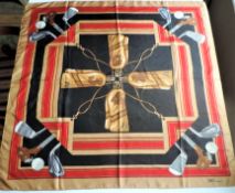 DAKS London Silk Scarf Golfing Theme 34 inches square c.1970's