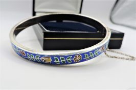 Vintage Sterling Silver Cloisonne Hinged Bangle