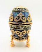 Faberge Style Jewelled Enamel Egg Trinket Box & Stand
