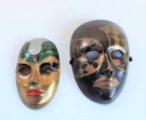 Pair Vintage Solid Brass Wall Décor Painted Decorative Masks