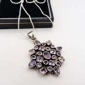 Sterling Silver 24 Amethyst Gemstone Pendant Necklace