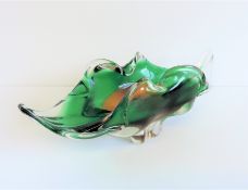 Circa 1970's Chřibská Czech Green & Amber Glass Bowl