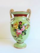 Antique Hand Painted & Gilded Twin Handled Pottery Vase