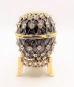 Faberge Style Jewelled Enamel Egg Trinket Box & Stand