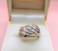 14k Yellow Gold on Sterling Silver Baguette Zircon Ring New with Gift Pouch