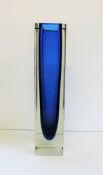 Large Murano Sommerso Vetri Molati Faceted Glass Block Vase 29cm High