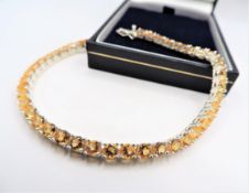 Sterling Silver Classic Golden Citrine Linear Tennis Bracelet 'New' with Gift Box