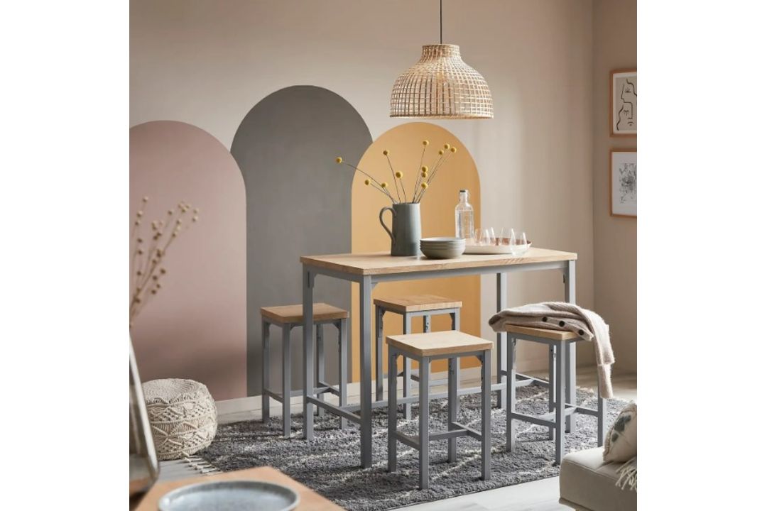 (1E). RRP £200. Nina Dining Nest 4 Stools Grey. Table: (L120x W65x H90cm). Stool: (W35x D35x H60cm) - Image 1 of 8