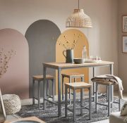 (P). RRP £200. Nina Dining Nest 4 Stools Grey. Table: (L120x W65x H90cm). Stool: (W35x D35x H60cm).