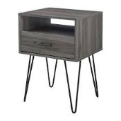(R3) RRP £250. Walker Edison 18” 1 Draw Hairpin Side Table In Slate Grey. AF18CRFSTSG. Appears New