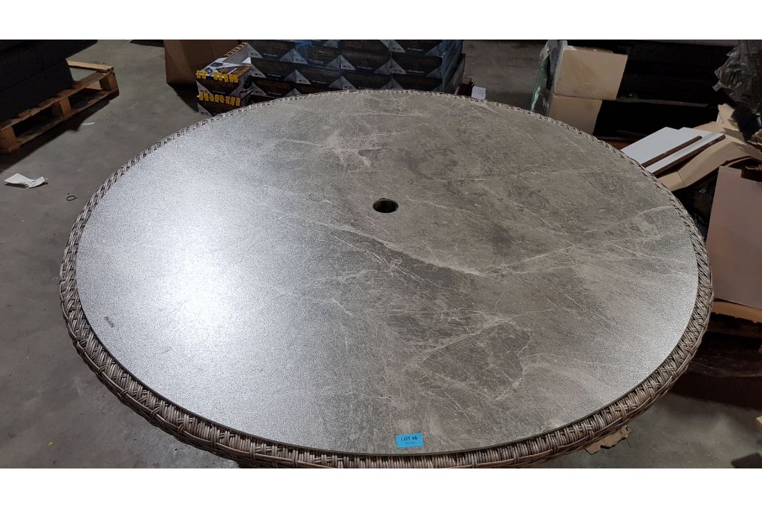 (R3) Florence Rattan 6 Seater Dining Table With Marble Effect Glass Table Top. (H72x Dia 140cm). - Image 2 of 4