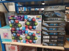 (R3) Trader Lot. 7 x Motion Control Drone. Approx 18 x Disco Lights. 5 x Beldray Ice Cube Personal