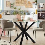 (P) RRP £175. Ludlow Glass Dining Table Charcoal. (H)760 x (Diameter)1200mm